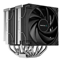 DeepCool AK620 CPU cooler with dual 120mm black fans, 6 heat pipes, and unique matrix fin design.