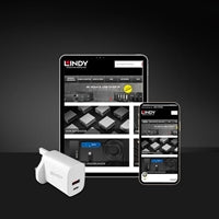 LINDY 20W Dual USB-C Wall Charger - PD 3.0 Fast Charge White UK