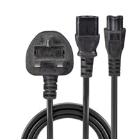 Lindy 2.5m UK Mains Splitter Cable IEC C13 C5 10A Black