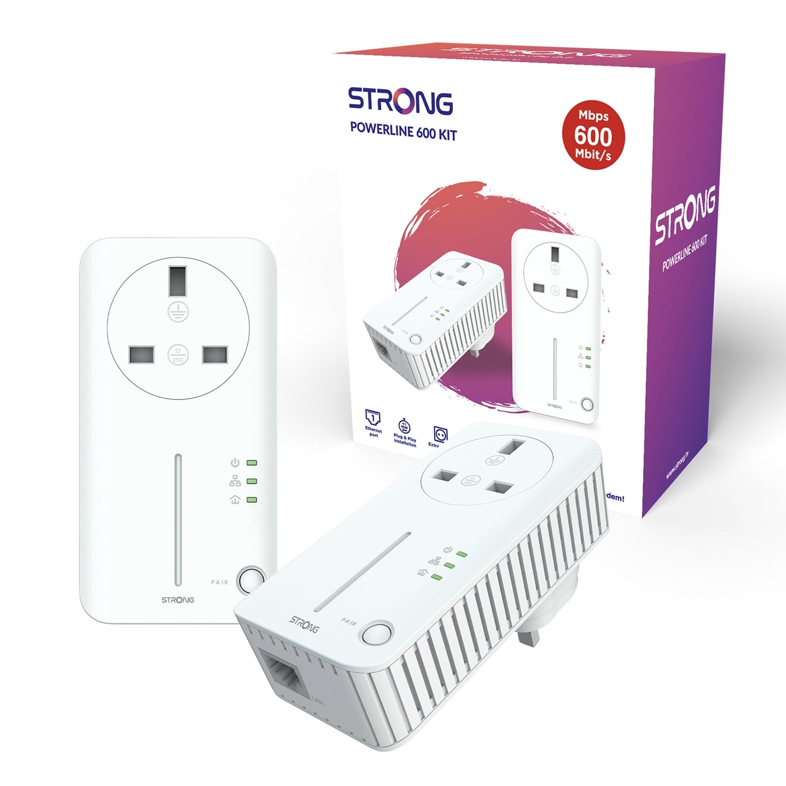 Strong AV600 Passthrough Powerline Adapter Kit - 600Mbps (2 Pack)