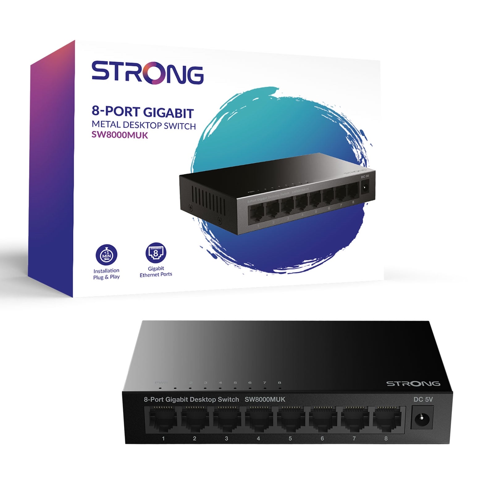 Strong SW8000MUK 8-Port Gigabit Switch Metal Fanless Desktop