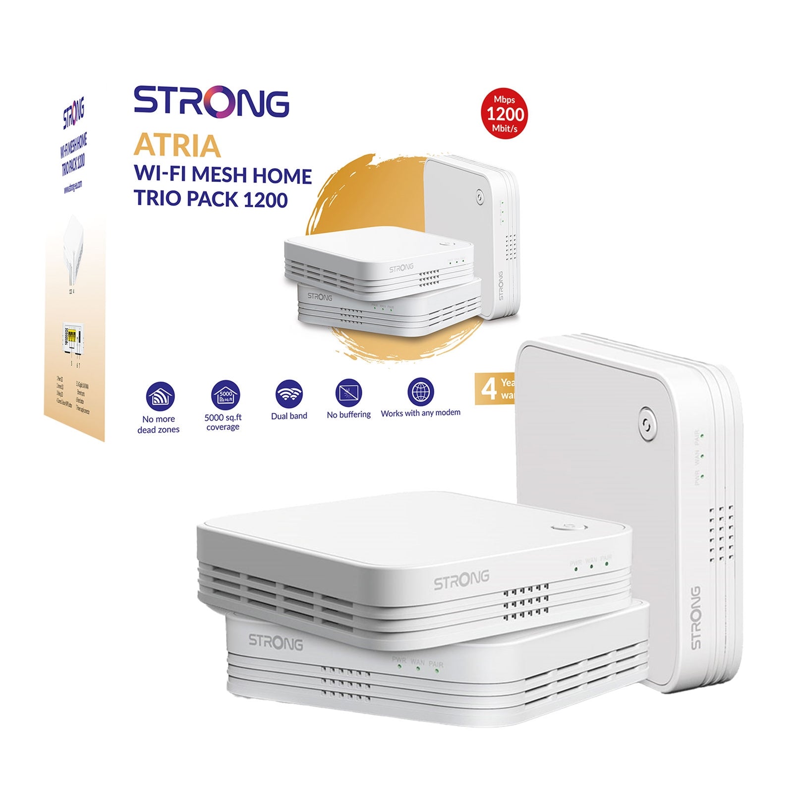 STRONG AC1200 Mesh WiFi System 3-Pack - 5000 sq ft Whole Home Coverage