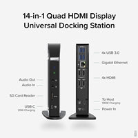 Plugable UD-3900C4 USB-C Quad HDMI Docking Station 96W PD 14-Port