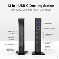 Plugable USB-C Triple 4K Docking Station 100W PD 13-Port Desktop