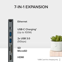 Plugable Aluminum 7-in-1 USB-C Hub - 4K HDMI, Gigabit Ethernet, 100W PD