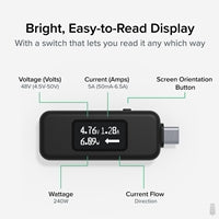 Plugable USB-C Power Meter 240W EPR OLED Bidirectional Tester