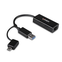 Lindy USB 3.2 Gigabit Ethernet Adapter - Dual USB-A/C Bus-Powered