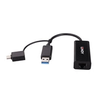 Lindy USB 3.2 Gigabit Ethernet Adapter - Dual USB-A/C Bus-Powered