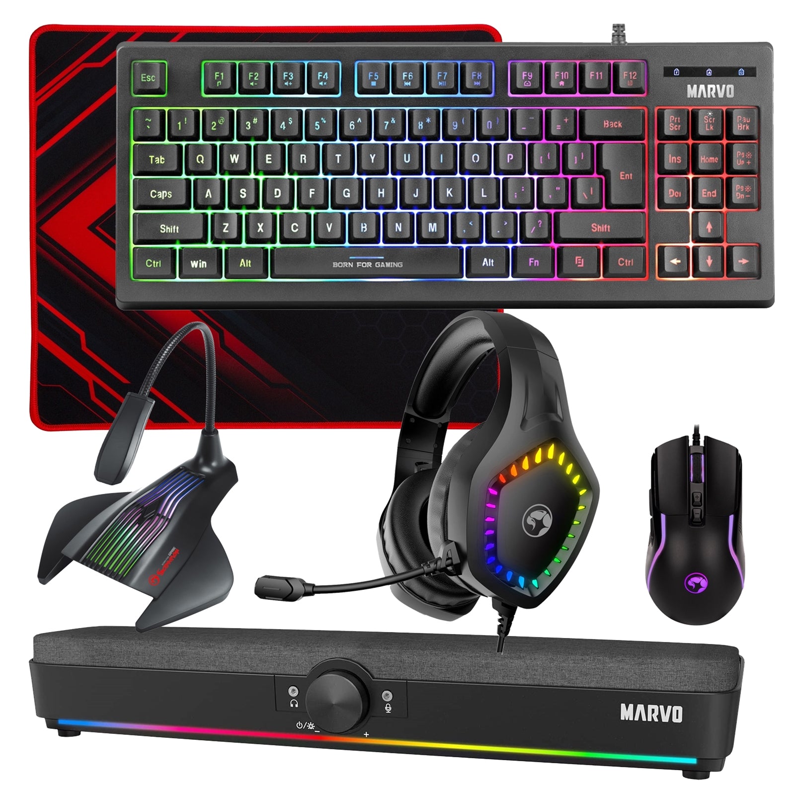 Marvo Scorpion 6-Piece RGB Gaming Bundle - TKL Keyboard Mouse Headset Mic