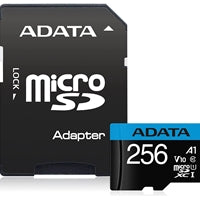 ADATA 256GB microSDXC memory card with UHS-I speed and black adapter