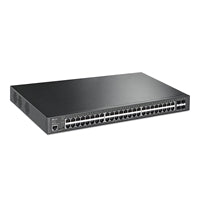 TP-Link TL-SG3452XP 48-Port L2+ Managed GbE PoE+ Access Switch in black with 4 x 10G SFP+ ports.