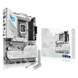 Asus ROG STRIX B860-A GAMING WIFI motherboard with black PCB, RGB lighting, 4 DDR5 slots, HDMI, and USB4 ports