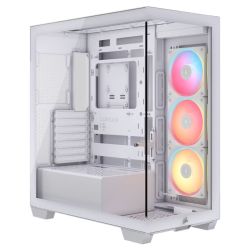 Corsair 3500X LX-R white ARGB gaming case with glass panels, E-ATX support, and 3 reverse ARGB fans.