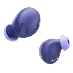 Blue Hama Bluetooth earbuds with mic, bass boost, touch control, and charging case