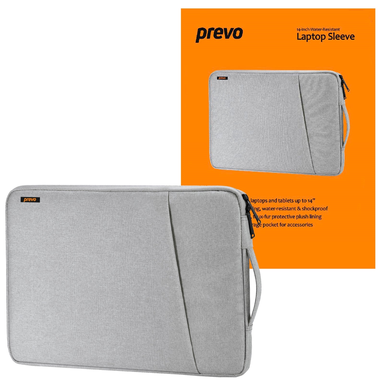 Prevo 14 Inch Laptop Sleeve - Water-Resistant Polyester, Grey