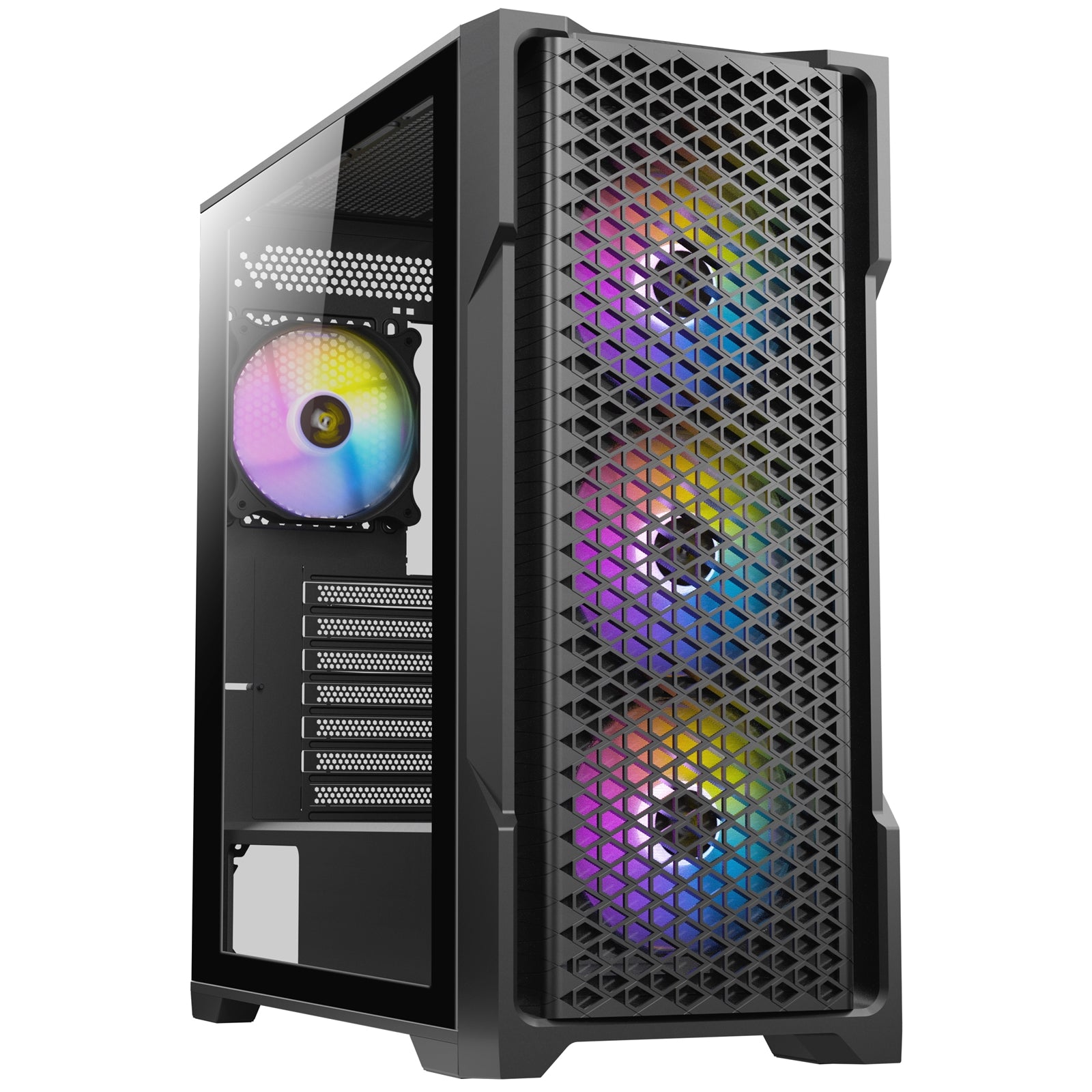 ANTEC AX90 Mid Tower Gaming Case - Black Steel, Tempered Glass, 4x ARGB Fans