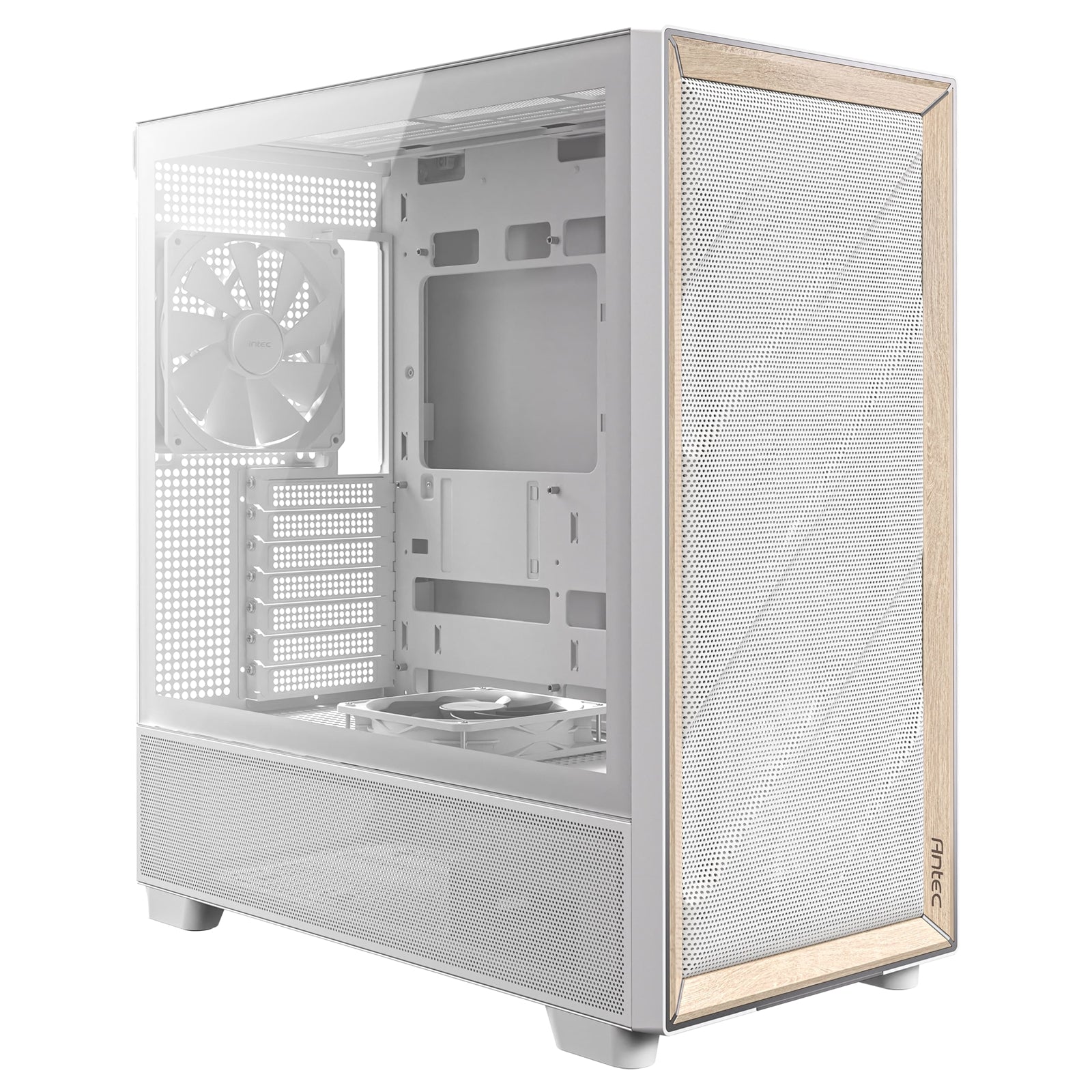 Antec FLUX Mid Tower Case - White Walnut Wood, 5 PWM Fans, USB-C