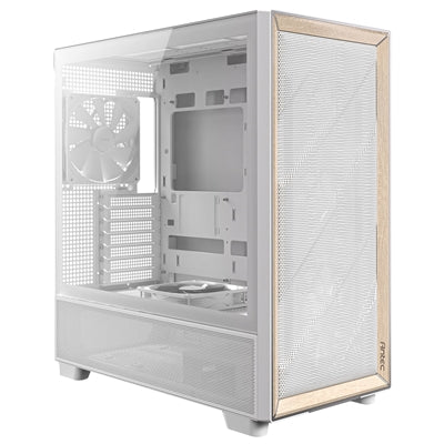 Antec FLUX Mid Tower Case - White Walnut Wood, 5 PWM Fans, USB-C