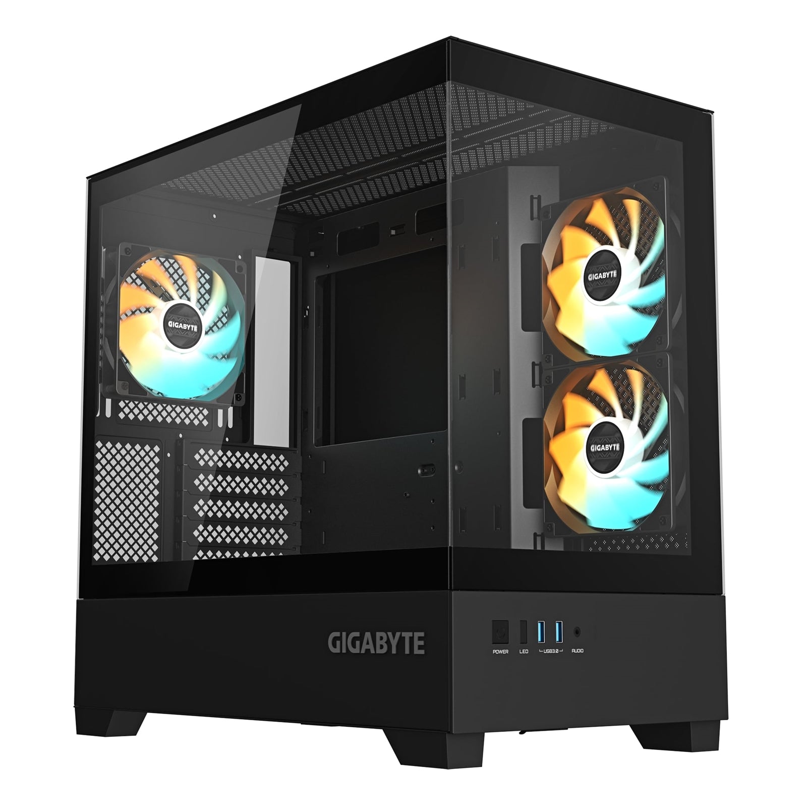 GIGABYTE C201 Panoramic Tempered Glass RGB Mid Tower Case - Black