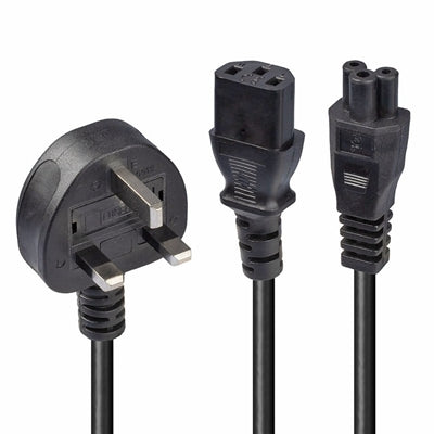 Lindy 2.5m UK Mains Splitter Cable IEC C13 C5 10A Black