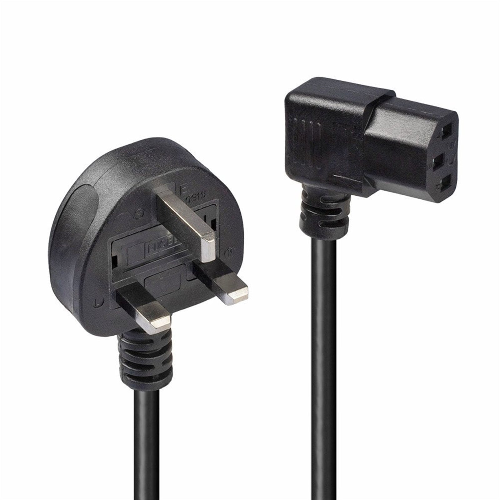 Lindy 1m UK Plug to Right Angle IEC C13 Power Cable - 5A Fused