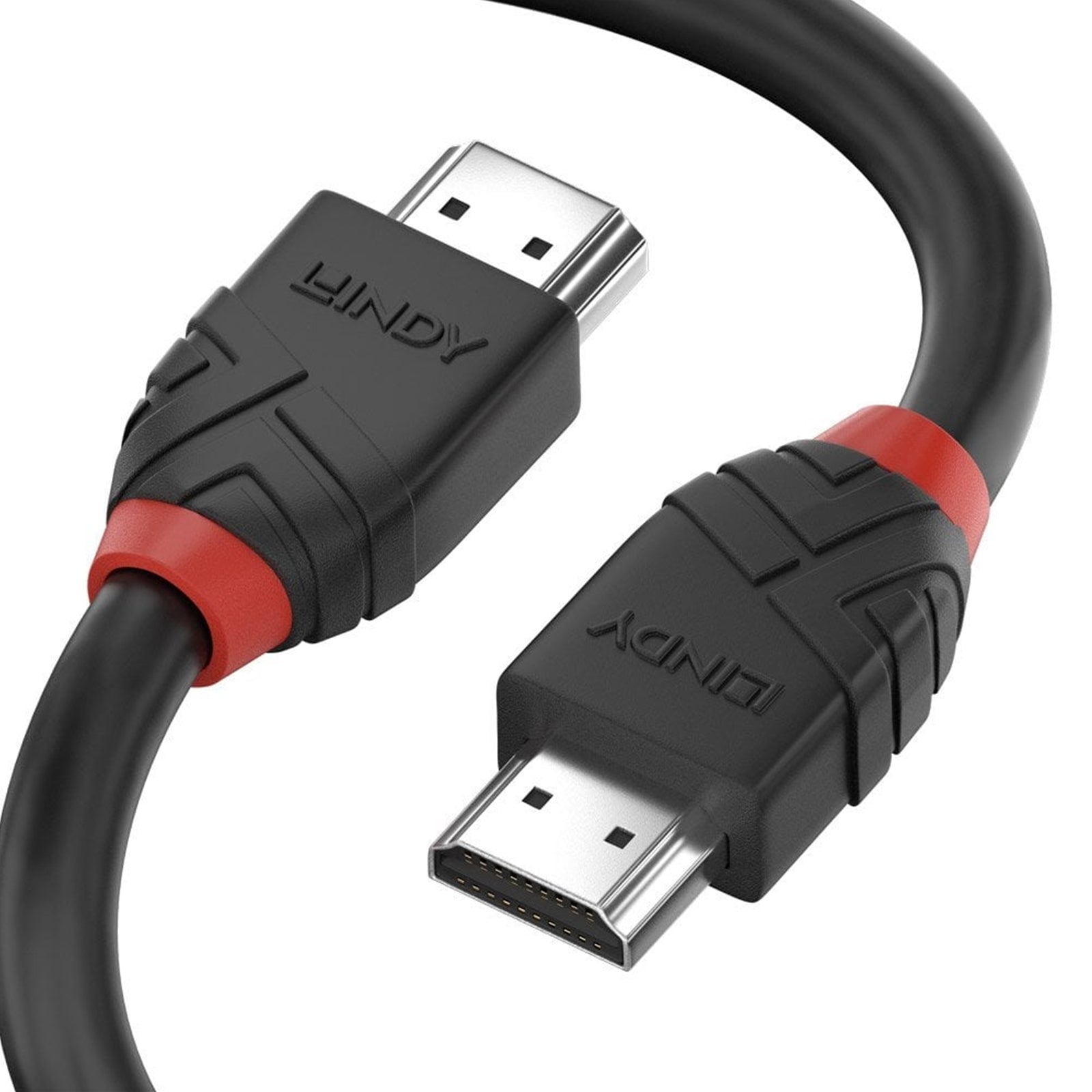 LINDY 36474 5m HDMI 2.0 high-speed cable with Ethernet, black, supports 4096x2160@60Hz resolution.