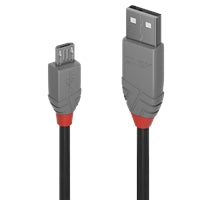 LINDY 36732 1m USB 2.0 Type A to Micro-B cable in black and gray, designed for reliable data transfer.