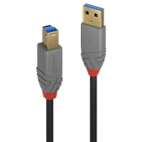 LINDY 36742 2m USB 3.2 Type A to Type B cable in black with gray and red connectors.