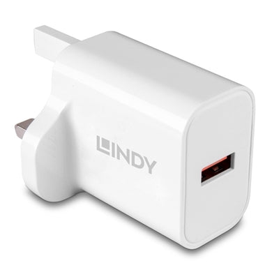 LINDY 18W USB-A Fast Charger White UK Plug Level 6 Efficiency