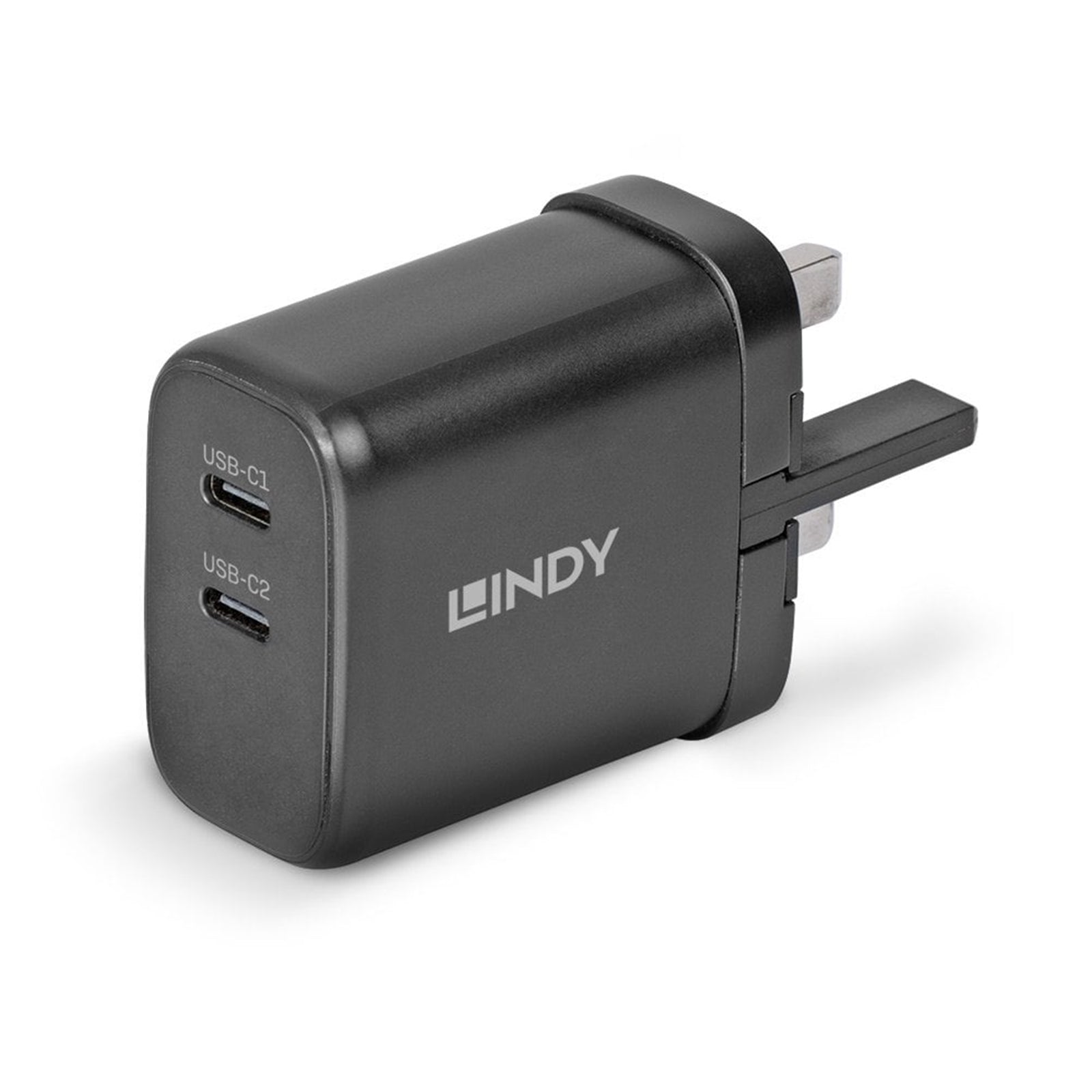Lindy 65W Dual USB-C GaN Wall Charger - UK Plug, Black, PD 3.0