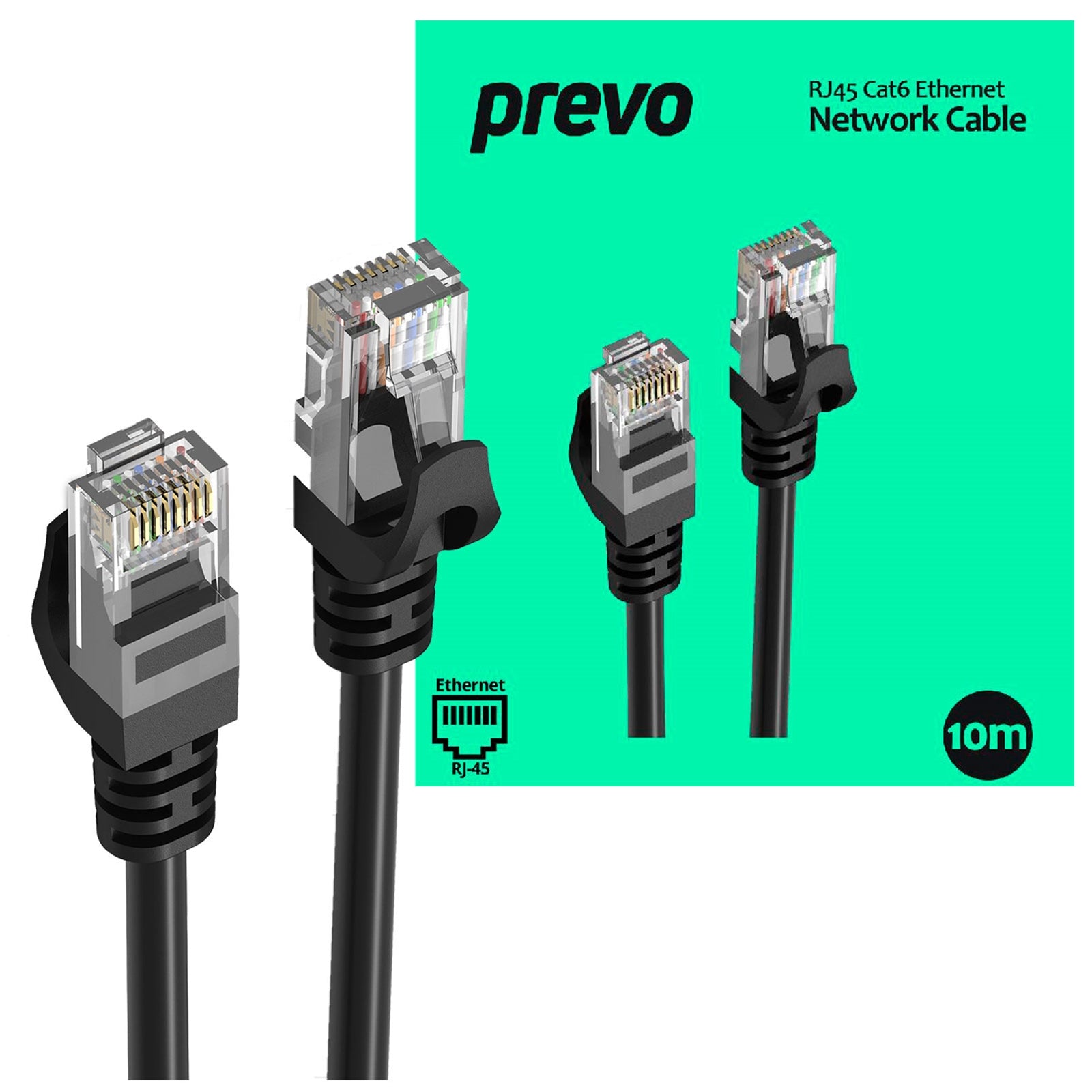 Prevo CAT6 Ethernet Cable 10m Black - OFC Copper RJ45 Gigabit