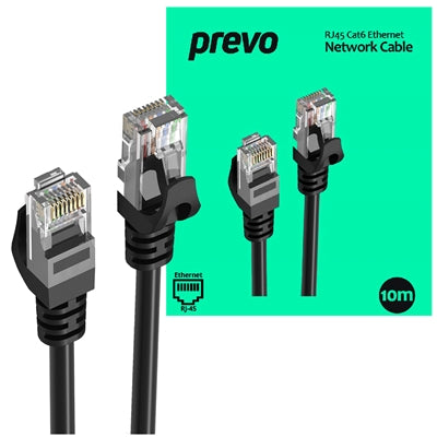 Prevo CAT6 Ethernet Cable 10m Black - OFC Copper RJ45 Gigabit