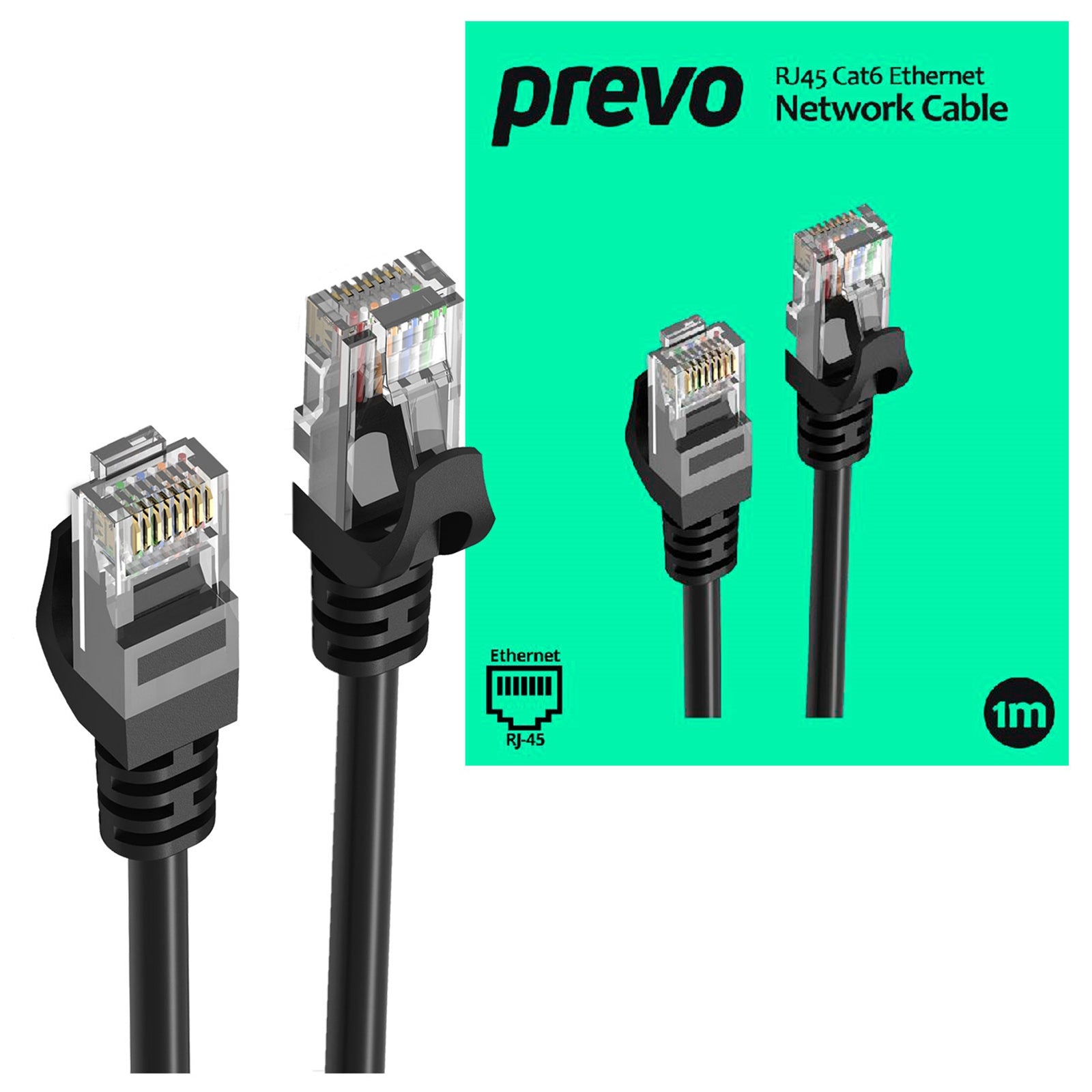 Prevo CAT6 Ethernet Cable 1m Black - OFC Copper RJ45 Network Cable