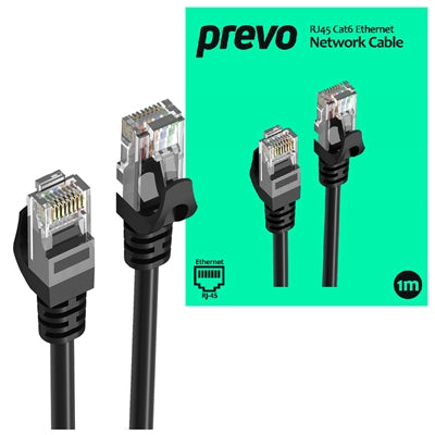 Prevo CAT6 Ethernet Cable 1m Black - OFC Copper RJ45 Network Cable