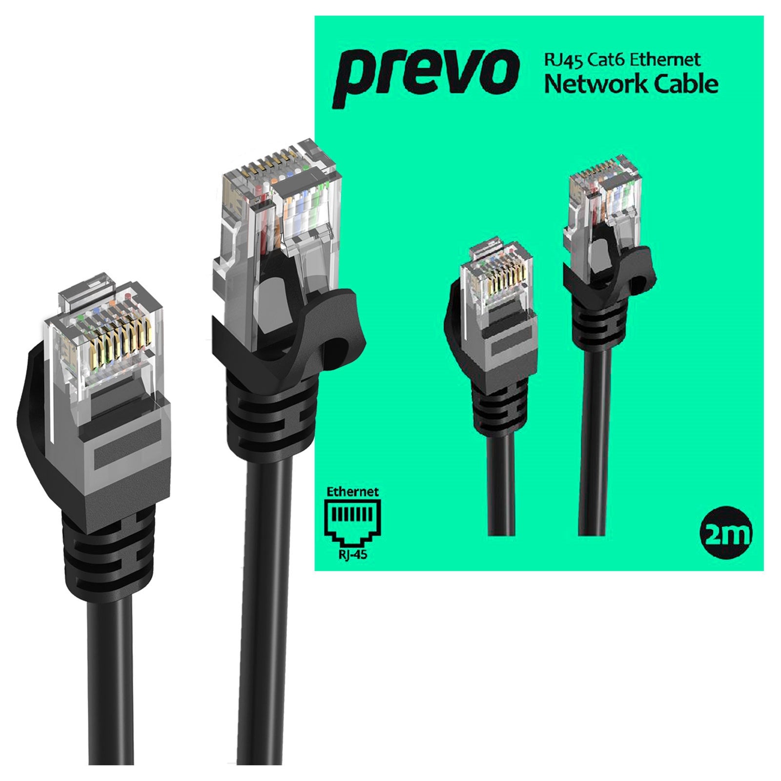 Prevo CAT6 Ethernet Cable 2m Black - OFC 26AWG RJ45 Patch Lead