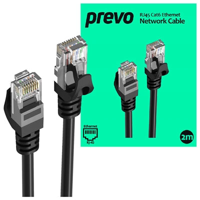 Prevo CAT6 Ethernet Cable 2m Black - OFC 26AWG RJ45 Patch Lead