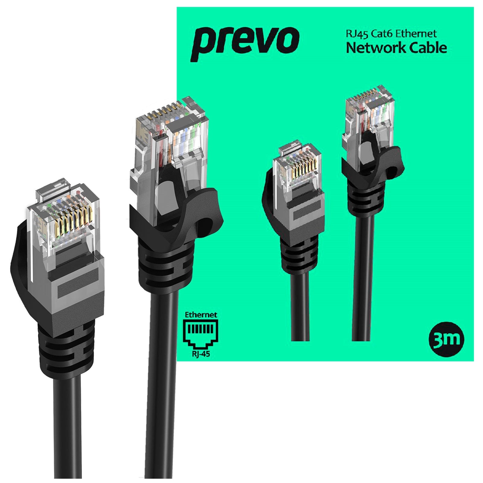 Prevo CAT6 Ethernet Cable 3m Black - OFC 26AWG Network Patch Lead