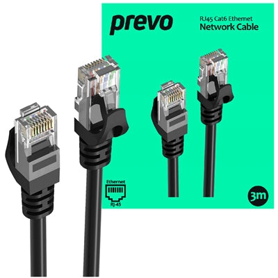 Prevo CAT6 Ethernet Cable 3m Black - OFC 26AWG Network Patch Lead