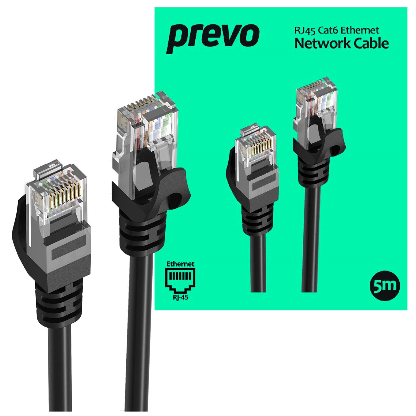 Prevo CAT6 Ethernet Cable 5m - OFC Copper RJ45 Network Cable Black