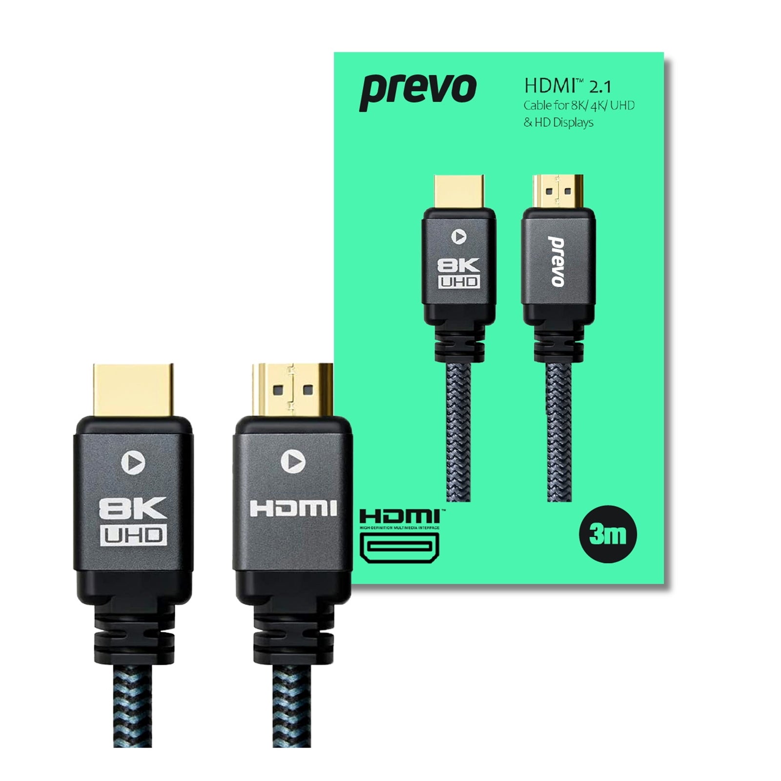 Prevo HDMI 2.1 Cable 3M - 8K@60Hz 4K@120Hz 48Gbps Braided