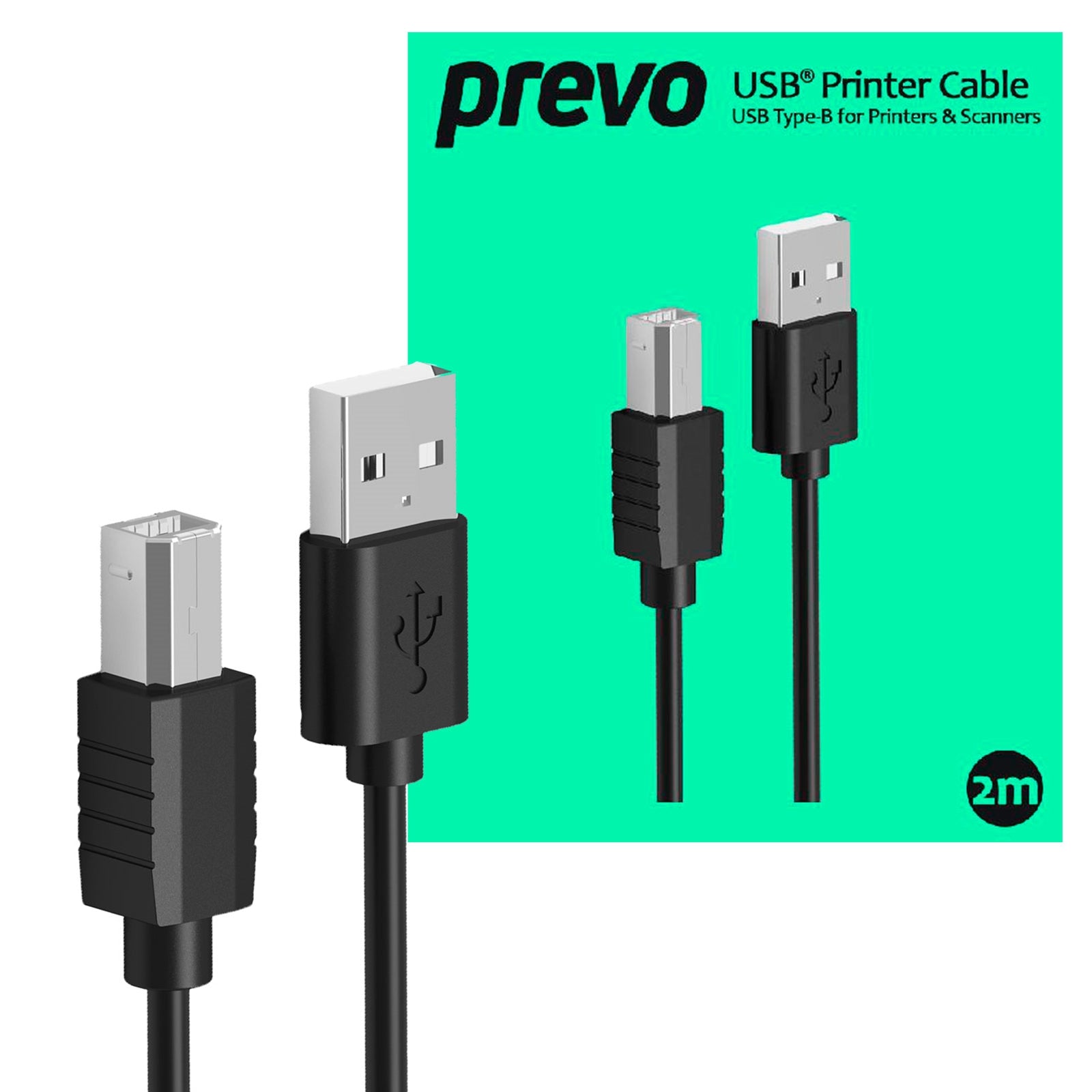 Prevo 2M USB Printer Cable - USB 2.0 A to B, OFC, 480Mbps, Black