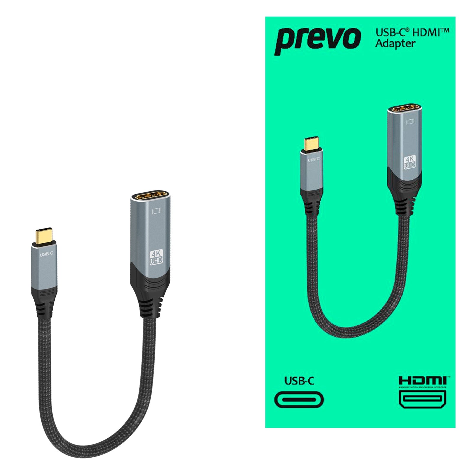 Prevo USB-C to HDMI Adapter 4K@60Hz Braided Aluminium 0.2m