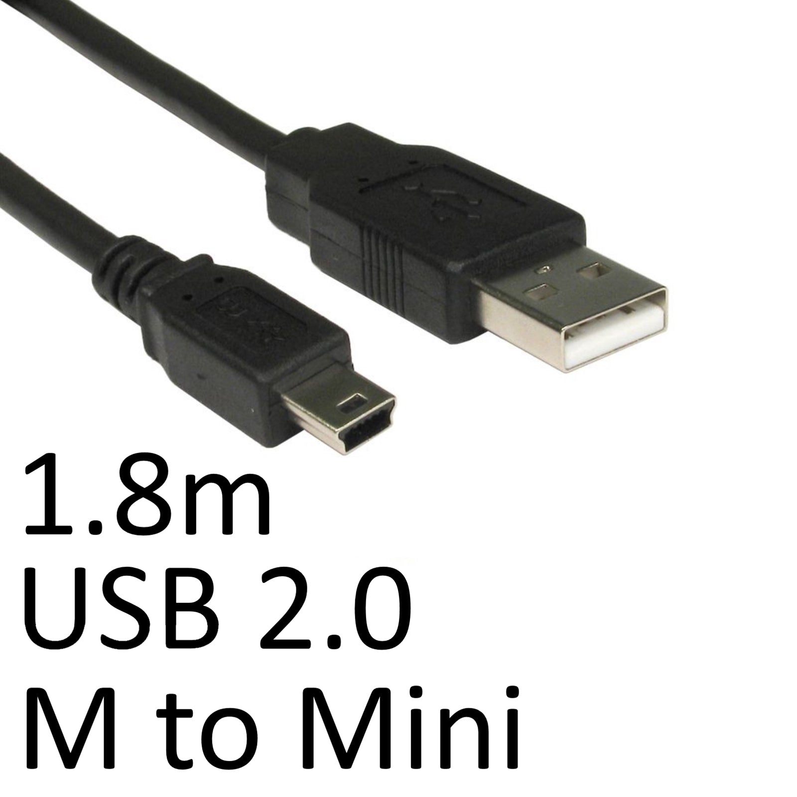USB 2.0 A to Mini B Cable 1.8m Black - 480Mbps Data Transfer