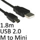 USB 2.0 A to Mini B Cable 1.8m Black - 480Mbps Data Transfer