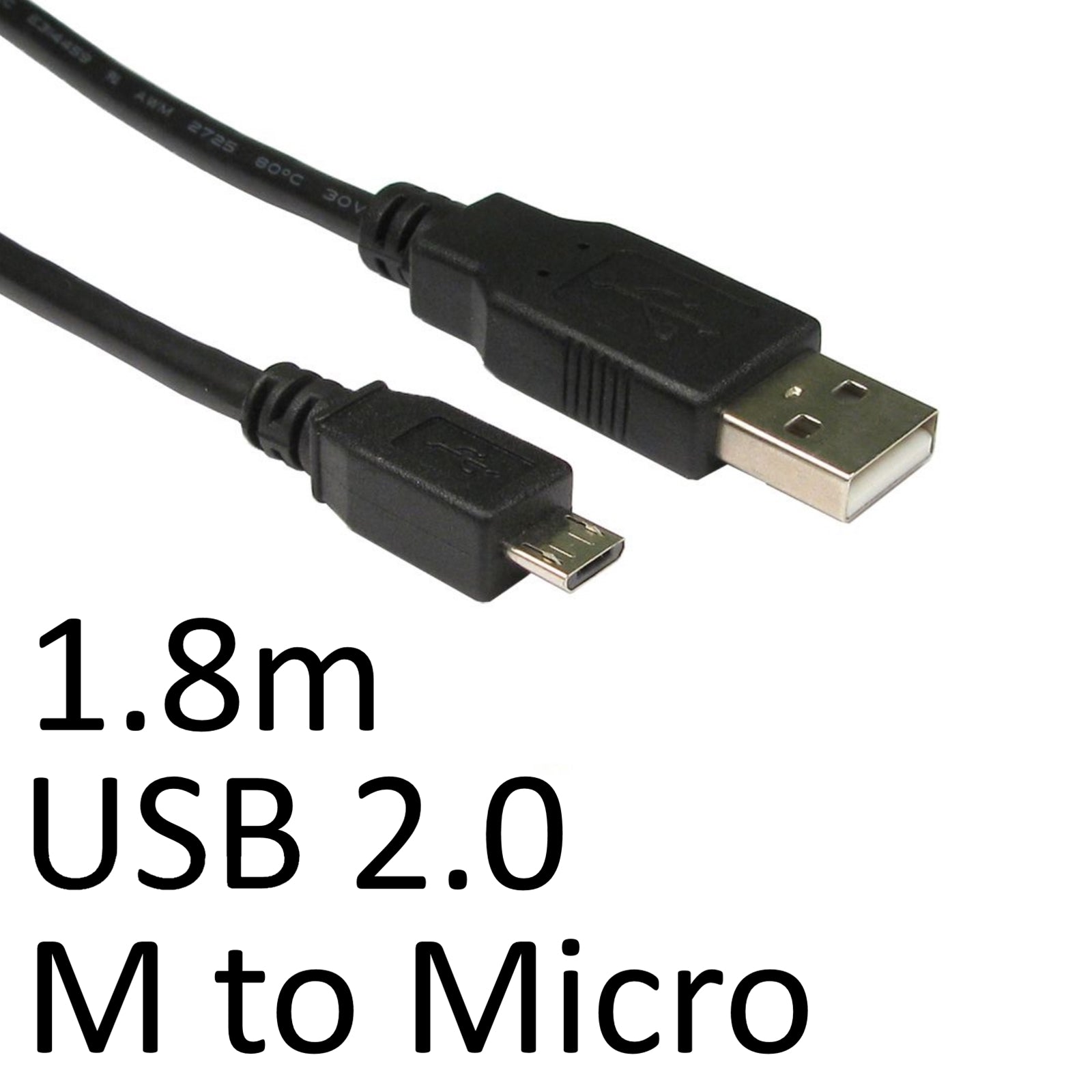 USB 2.0 A to Micro B Cable 1.8m Black - 480Mbps Fast Charging