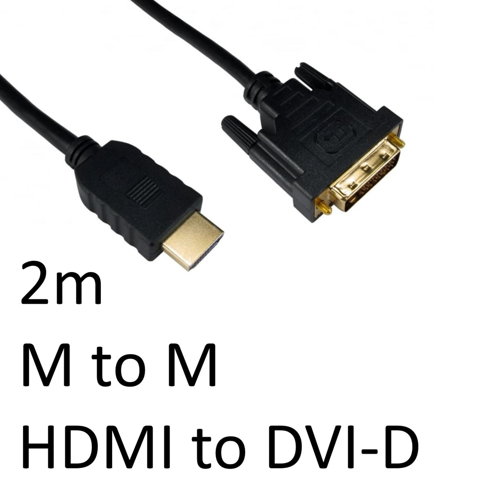 HDMI 1.4 to DVI-D Cable 2m Gold Plated Single Link Black