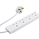 White 4-gang UK extension lead with 2m cable from Globoshop, featuring four sockets for versatile power access