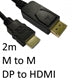 DisplayPort to HDMI Cable 2m - 1080P Passive Male to Male Black