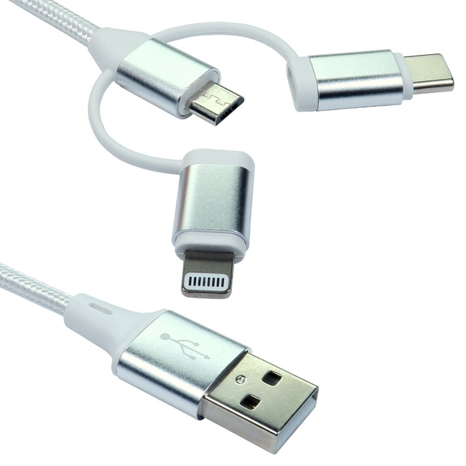 NEWlink Braided 3-in-1 USB Cable 1.2m White - 15W Fast Charging
