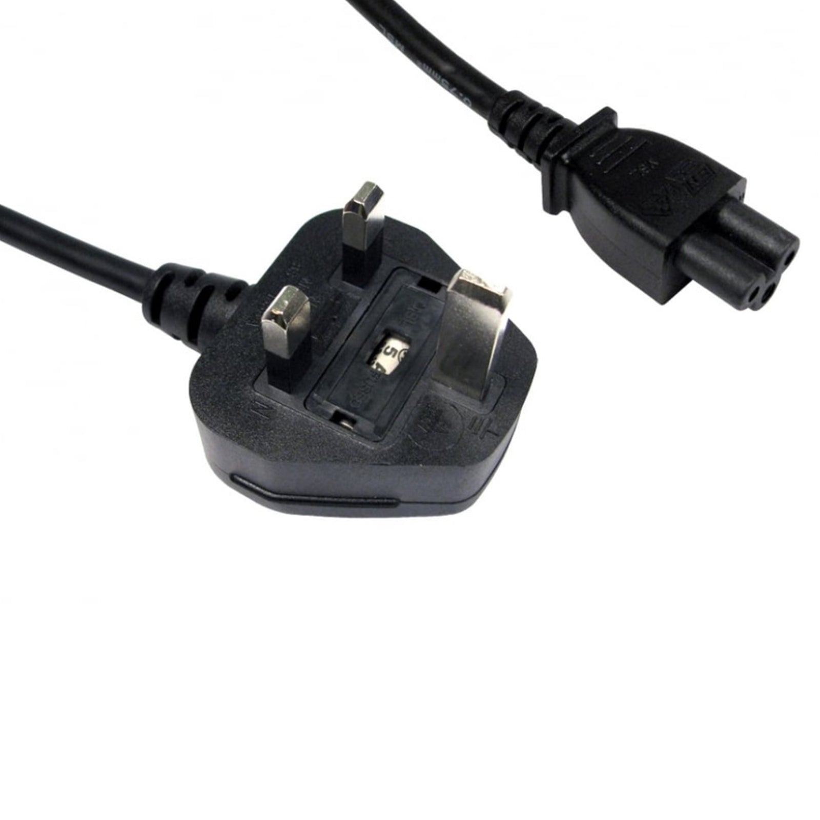 1.8m UK 3 Pin to IEC C5 Clover Mains Cable - 5A Fused - Black